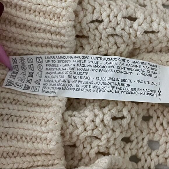 Zara Cream Open Loose Knit Crochet Sweater Cottagecore Boho Coastal Medium - Picture 7 of 14